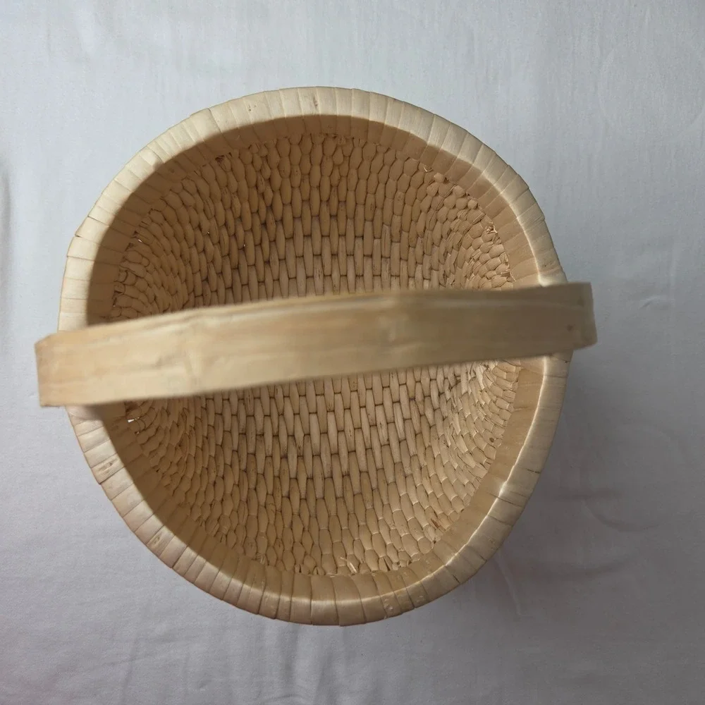 Natural Woven Reed Round Basket w/ Handle Rustic Farmhouse Boho Decor 8x10